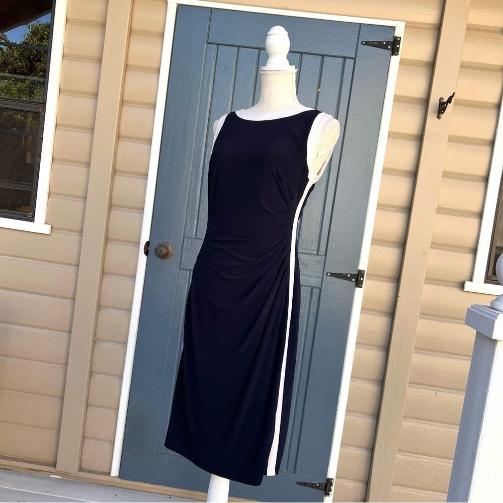 Ralph Lauren Navy and White Midi Dress Women’s Size 6